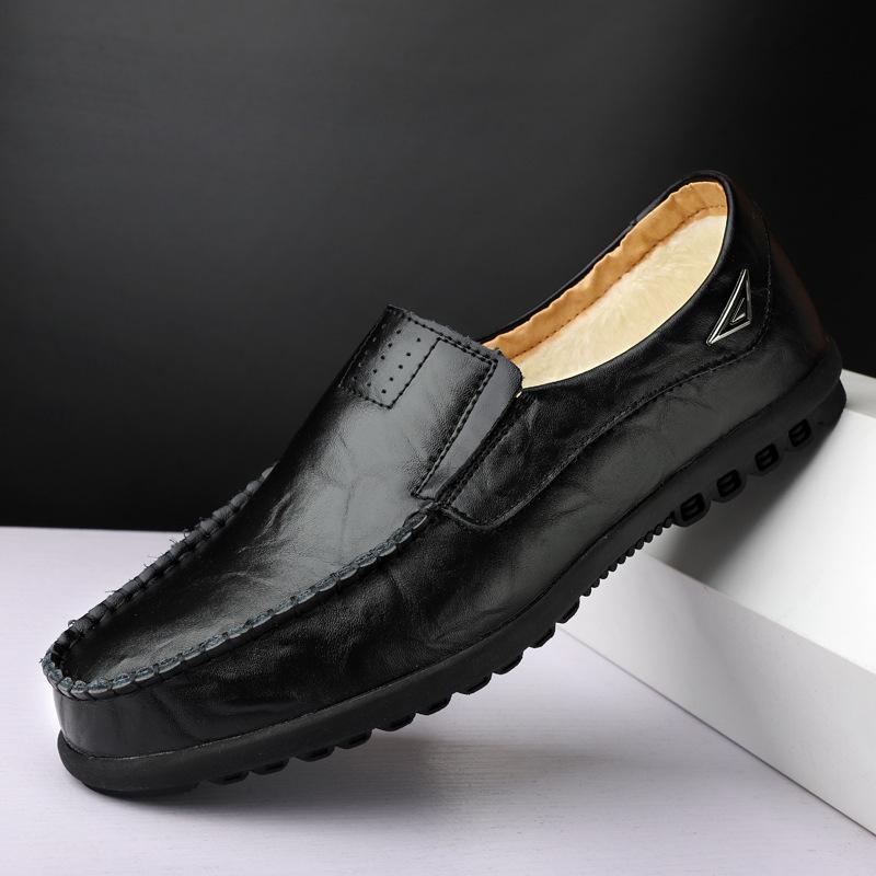Spring and Autumn Men's Casual Leather Shoes Large Size Lazy Shoes British Cowhide Doudou Shoes Trend Men's Shoes Trend