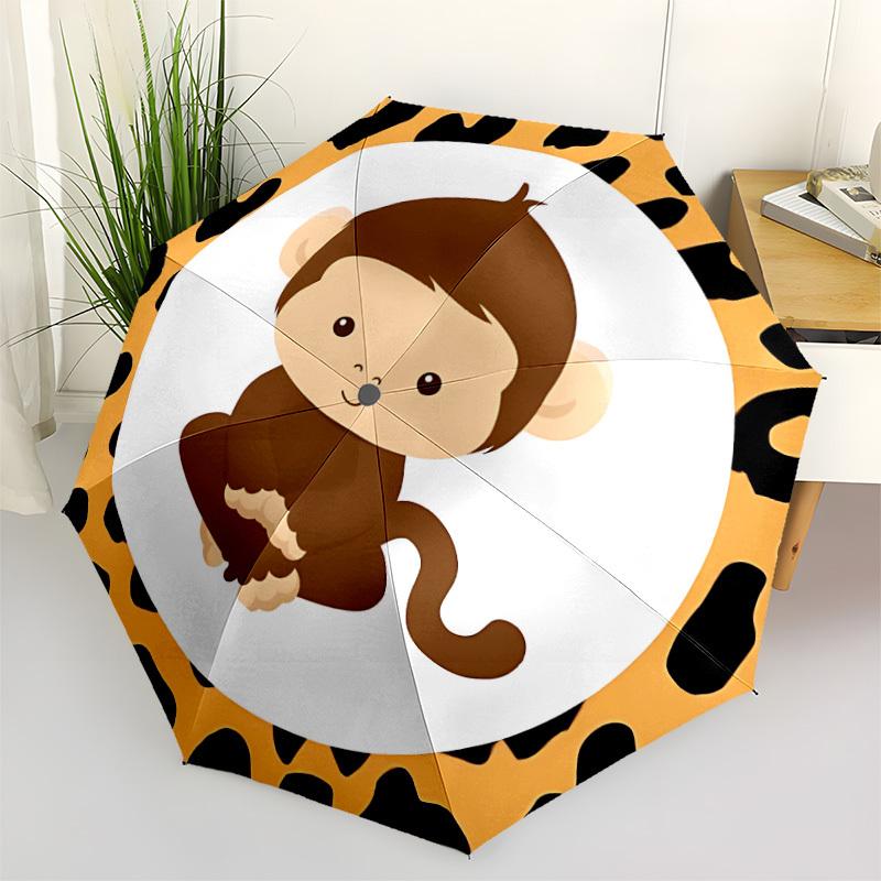 1pc Monkey Print Auto-Fold Umbrella with One-Touch Open/Close - 8 Reinforced Ribs for Windproof Stability,  yy251118196