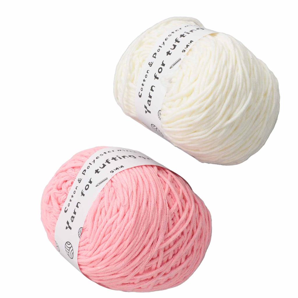 2 Rolls Tufting Yarn Milky White Pink 0.2in Wide Elastic Shrink Resistant Cotton Carpet Knitting Yarn for Handicraft DIY