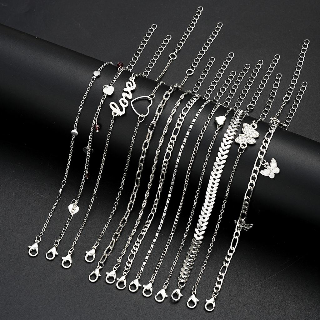 13 Pieces of Women's Butterfly Love Ball Chain Foot Chain Creative Multi-layer  Chain Pendant Foot Chain