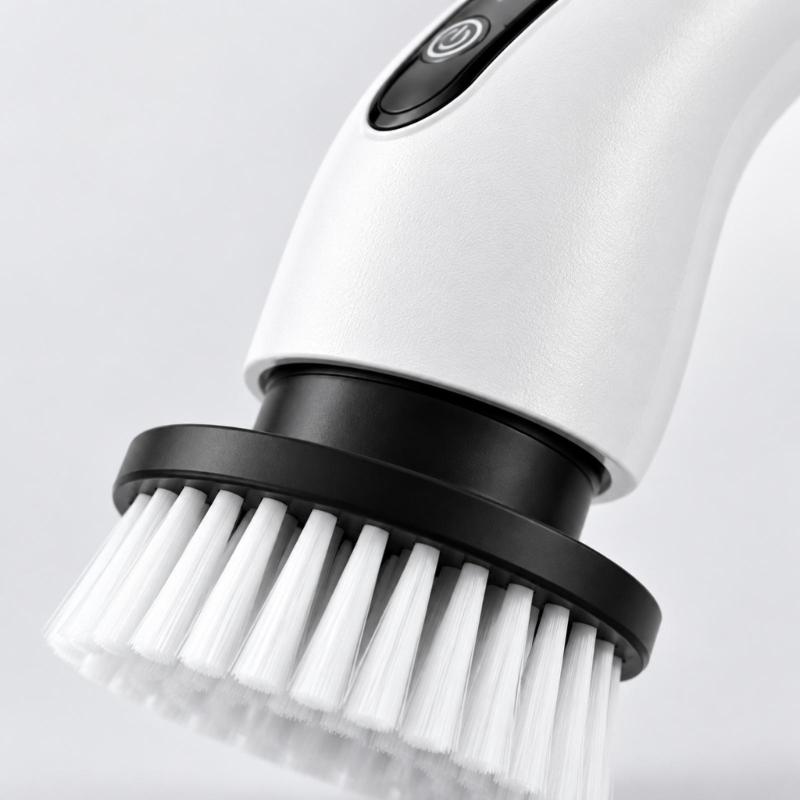 Rechargeable Power Scrubber with 2000 mAh Battery, Long Handle, and Round Brush Head for Sinks, Stovetops, Tile Grout, and Bathroom Edges
