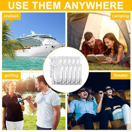 50Pcs 100/150ML Reusable Plastic Drink Pouches with Funnel Nozzles Design Food-grade Transparent Portable Drink Bags