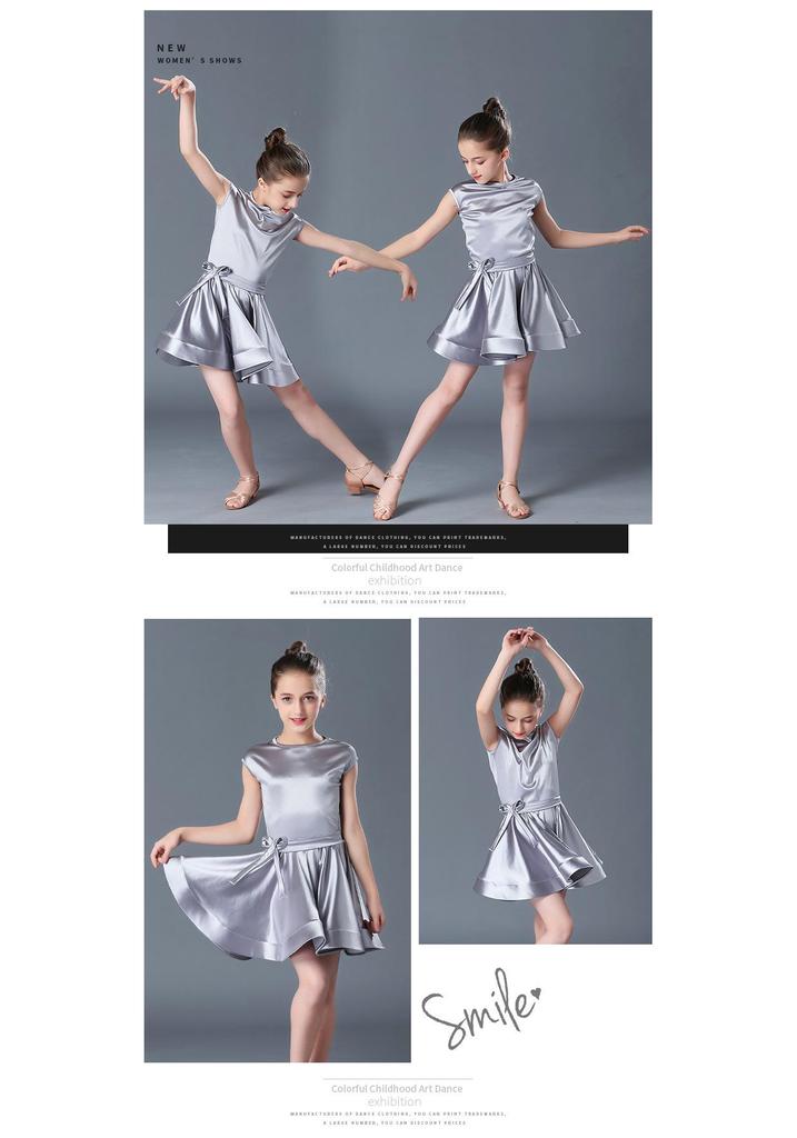 Mid-Sleeve Latin Dance Skirt for Girls – Competition & Performance-Grade Dancewear