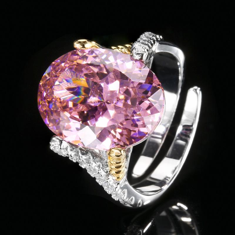 

Popular Jewelry Copper Bottom Gold-Plated Simulation Red Corundum Blue Spinel Egg Ring 12 * 16