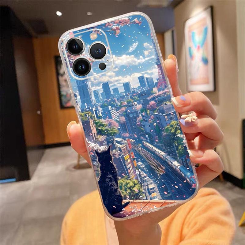 Japanese Landscape Cherry Flower Phone Case For iPhone 17 Pro Max 17 Air 16 15 14 13 Pro Max 15 16 Pro 15Plus