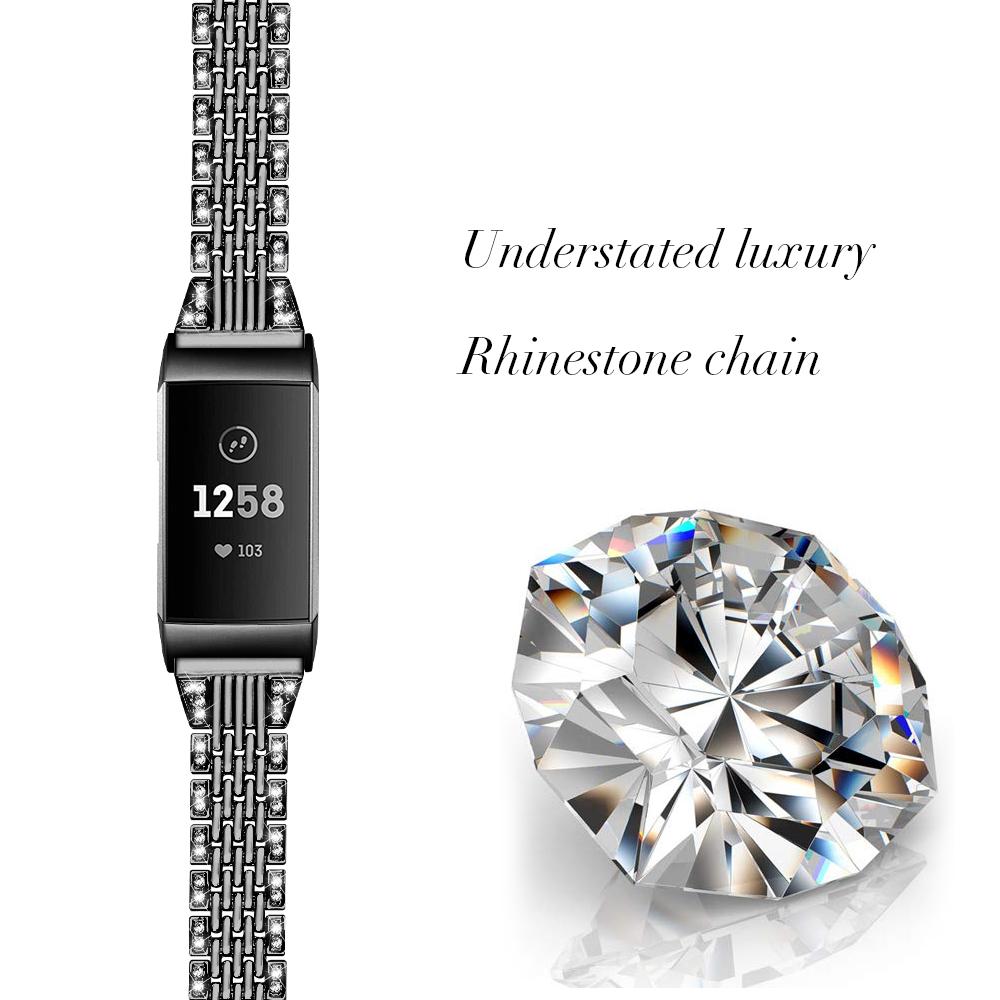 

Zinc Alloy with Rhinestone Decor Watch Band for Fitbit Charge 4/3 Black
