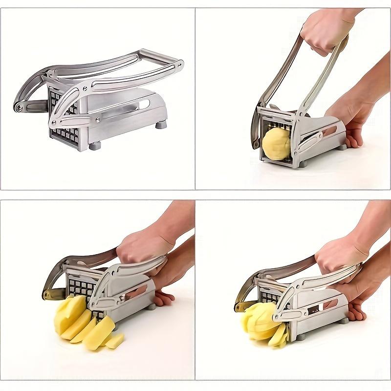 Stainless Steel French Fry Cutter , Manual Hand Powered Vegetable , Fruit Slicer with Adjustable Blade for Potatoes, Onions, Carrots