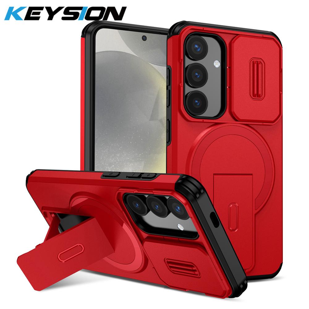 KEYSION Shockproof Magnetic Case for Samsung Galaxy S24 S25 Ultra S25+ S24 FE Slide Camera Protect Kickstand Wireless Charging Phone Cover