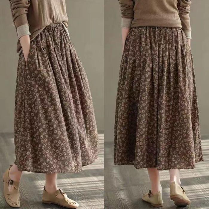 Gonna Midi Floreale Retro da Donna a Vita Alta - Design Versatile e Snellente Taglie Forti