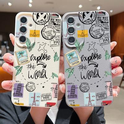 Damga Tabelası Baskı Darbeye Dayanıklı İnce Kılıf Samsung S25 Ultra S24 FE S23 S22 A56 A36 A16 A55 için Düşmeye Karşı Yumuşak TPU Deri Dokulu Mat Telefon Kılıfı