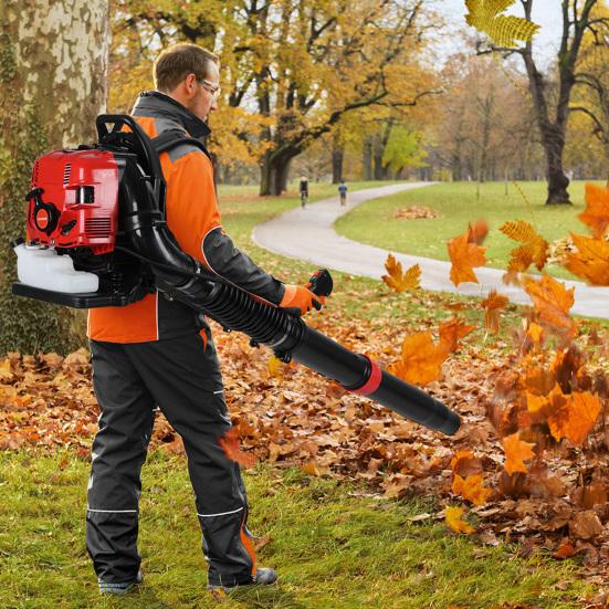 Leaf Blower, 75.6CC 4-Stroke Backpack Gas Leaf Blower, Snow Blower, Up To 900 CFM and 210 MPH, Variable Speed, Cruise Control (Red)