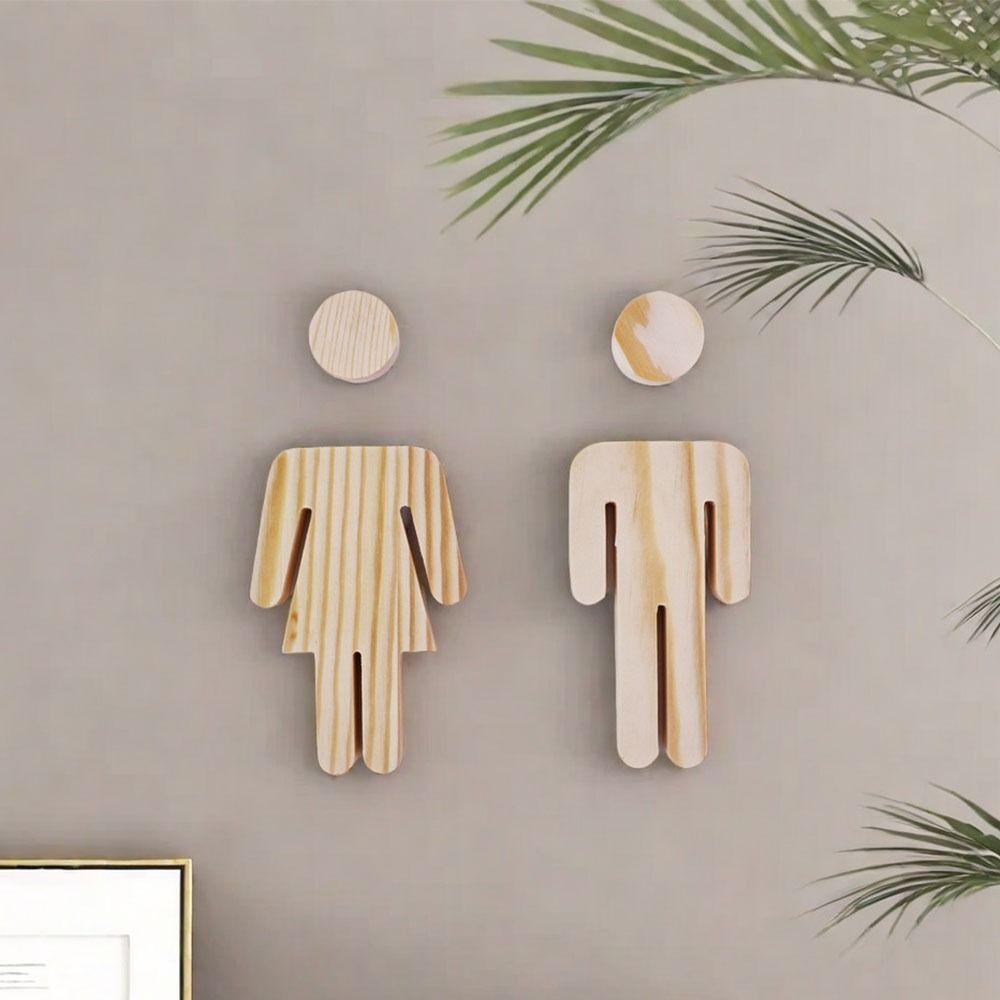 2pcs/se Solid Wood Bathroom Door Signs Self-adhesive Men's And Women's Toilet Sign  Home Decor