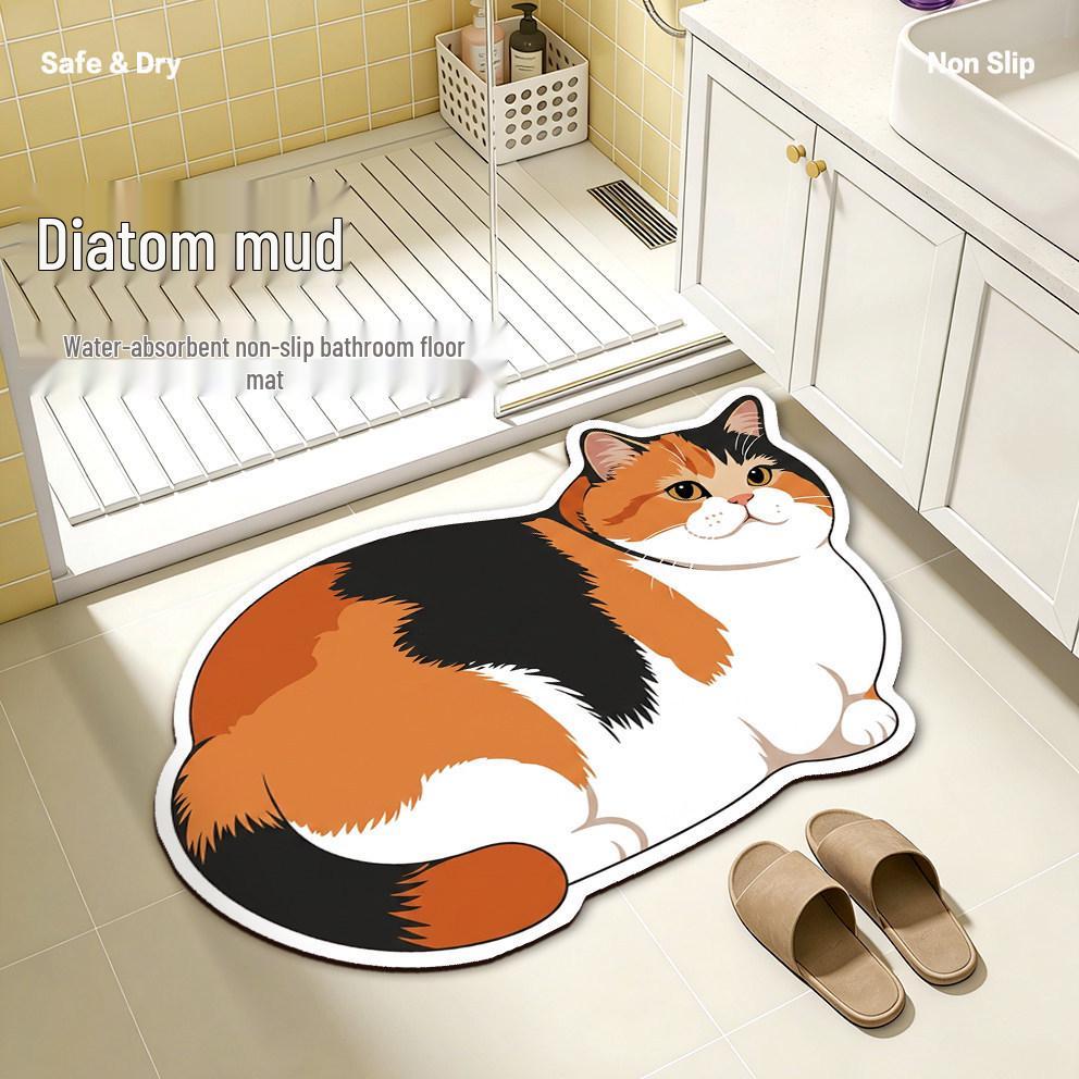 Cute Cartoon Cat Shaped Diatom Mud Bathroom Mat - Water Absorbent, Anti-Slip & Stain Resistant Foot Mat