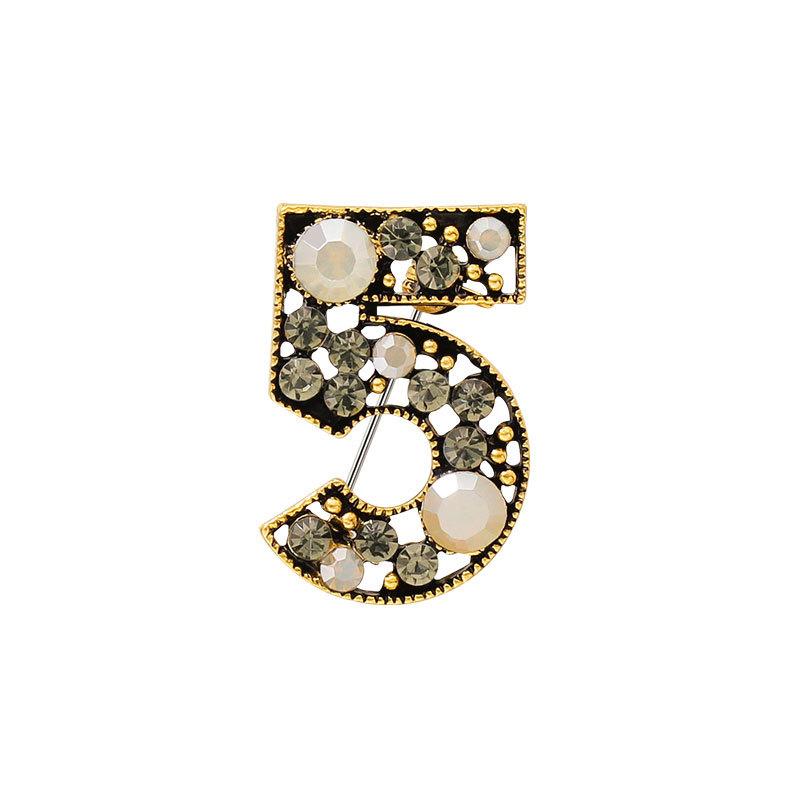 Classic 5-Character Brooch With Diamonds, Digital 5-Pin Coat Accessory Brooch