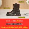 Fashion cowhide thick heel thick sole round head short boots women's 2025 autumn and winter new brown retro versatile and thin Martin boots