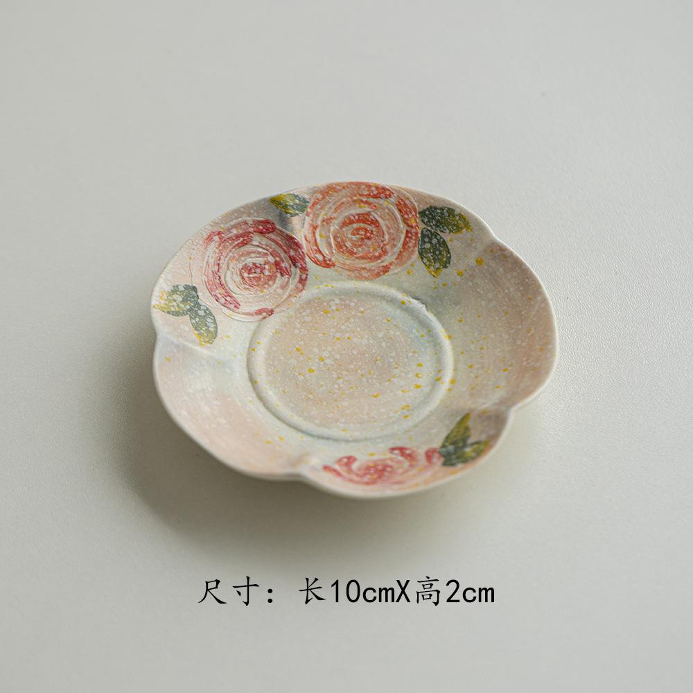 

Powder Yin Hand-painted Rose with Coaster Teacup zen Tea Bowl Tea Pair Tea-tasting Smelling Cup Chazhan Master Cups Tea Services