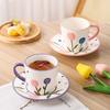 Creative Hand-Painted Tulip Ceramic Cup And Saucer Set Cute Office Mug Coffee Cup Water Cup Afternoon Tea Cup