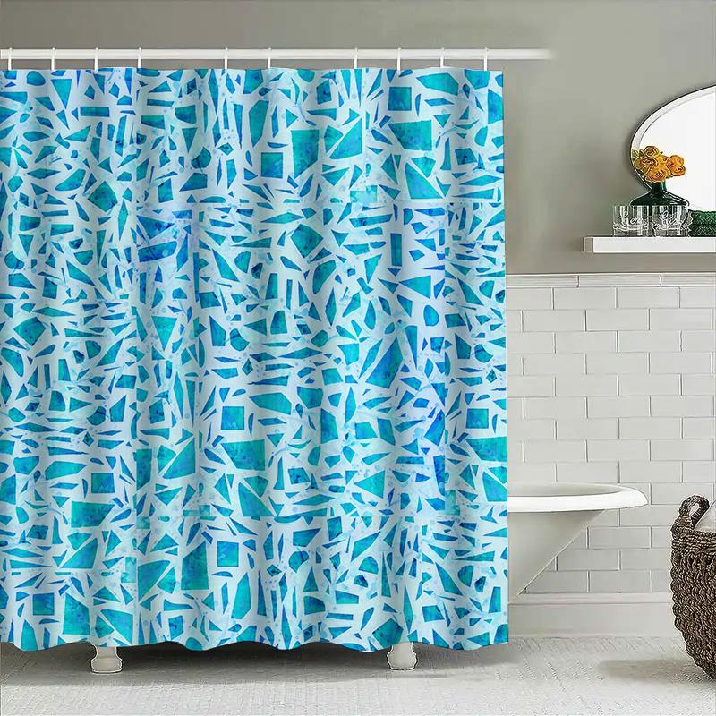 Bathroom Shower Curtain Print Blue Geometric Waterproof Fabric Home Decoration Wall Hanging Artistic Decorative Rectangular Show