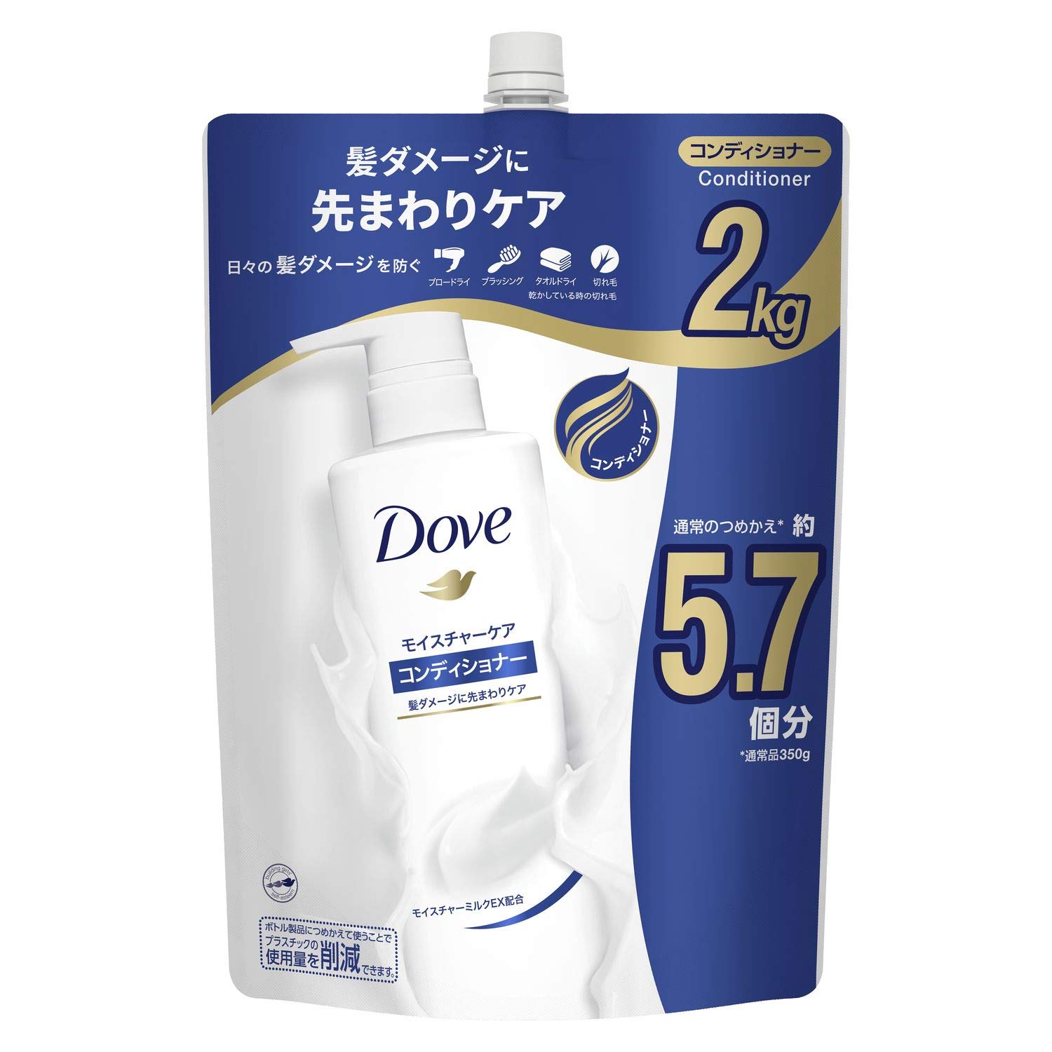 

[Большой объем] Dove Moisture Care Кондиционер-уход Запасной блок Сверхбольшой 2000 г Синий