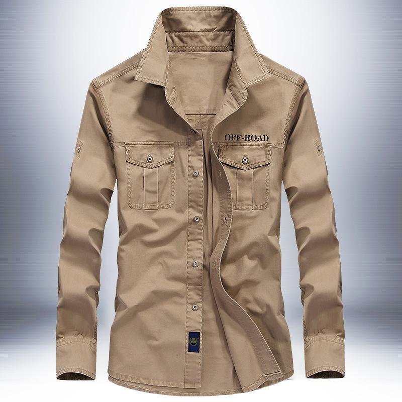 Spring and Autumn Men's Pure Cotton Shirt Top Long Sleeve Lapel Versatile Work Clothes Shirt Loose Casual Inner Base Shirt