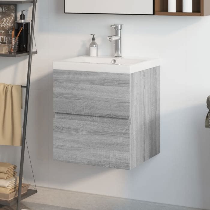 3152862 vidaXL Vanity Unit with Integrated Basin Sonoma Grey Engineered Wood