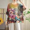 DIMANAF 2025 Summer Plus Size T-Shirt Women Flower Printing Short Sleeve Vintage New Loose Tops Tees Maxi