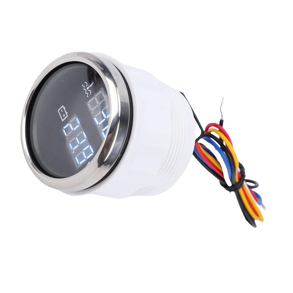 52mm 2 in 1 Digital Water Temperature Voltage Gauge with White Backlight Car Boat Water Temp Voltmeter for Cars RVs Trucks Ships