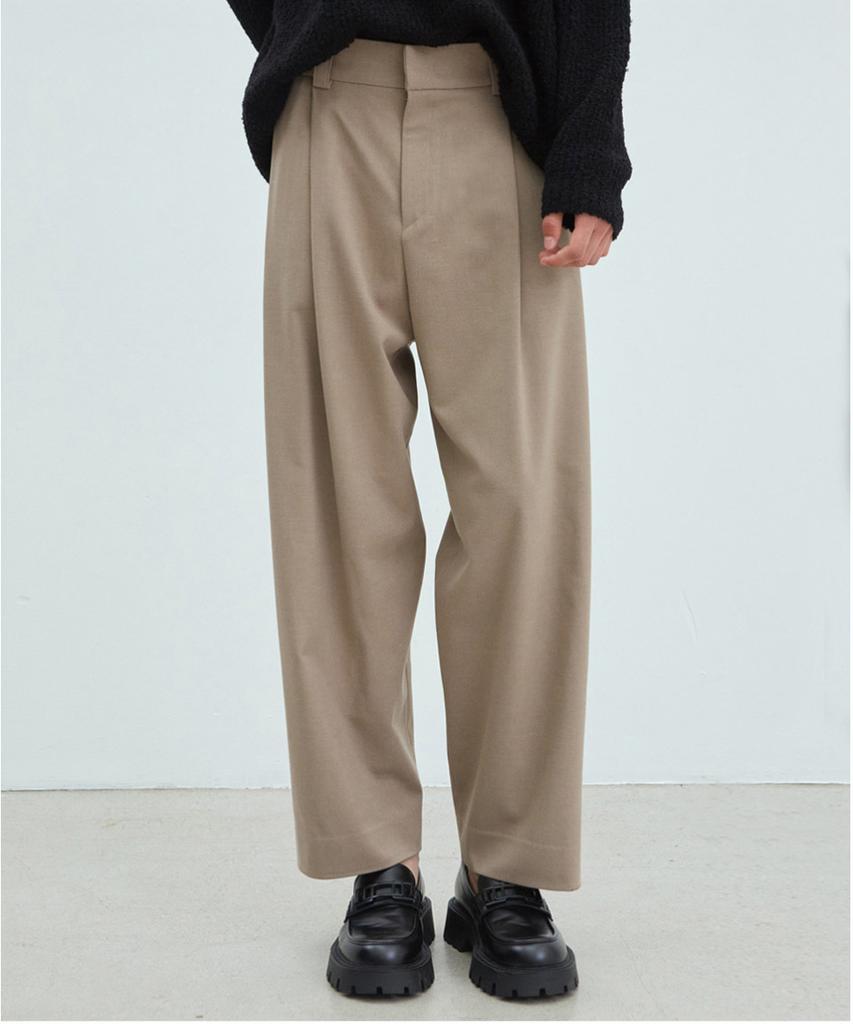 NODU Two-Tuck Wide Slacks [Beige]