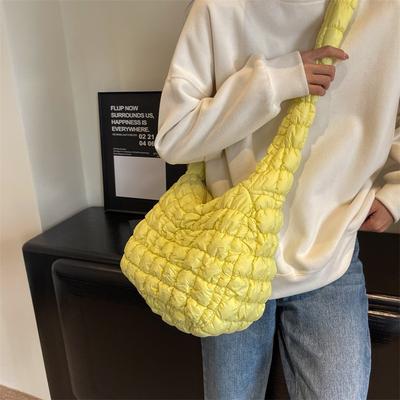 Cotton Clothes Rhombus Bag Elastic Messenger Bag Women's Large-capacity Shoulder Bag Pleated Women's Bag Soft Waxy Cloth Bag Student Class Bag