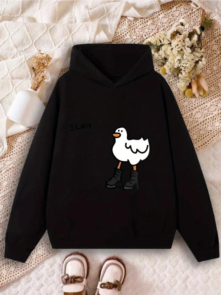 Girls Boys Letter Sweatshirt Pullover Hooded Top Casual Kids Funny Duck Hoodie Cute Cartoon Animal Graphic Print