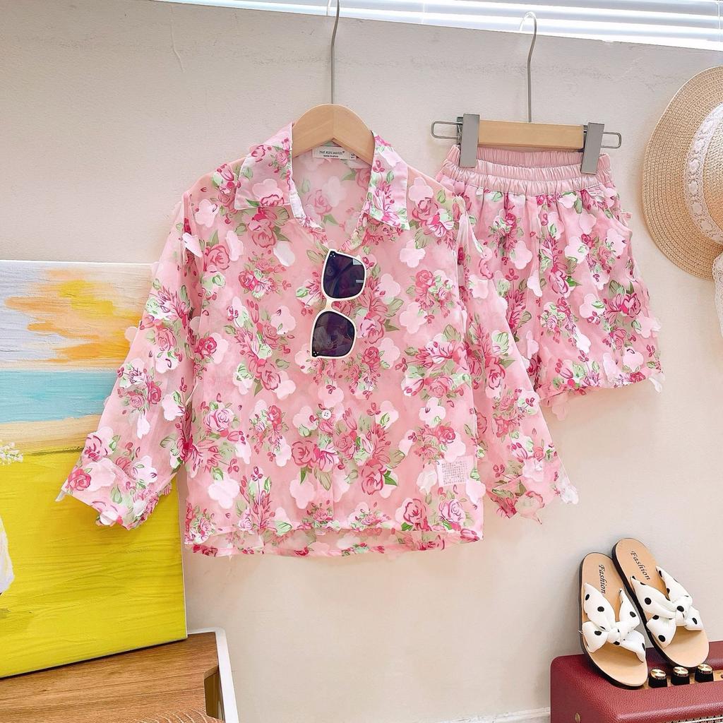 Girls Floral Sun Protection Set Summer Long Sleeve Shirt And Shorts Two Piece Outfit For Toddler Baby Lightweight Breathable