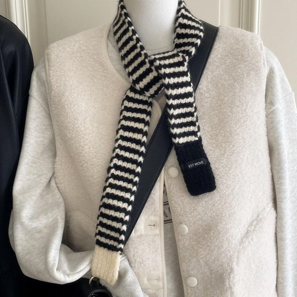 Lightweight Winter Warm Scarf Striped Pattern Neck Scarf Vintage Knitted Long Scarf Winter