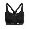 Front Zipper Logo Print Sports Bra Women Underwear Black GU9456