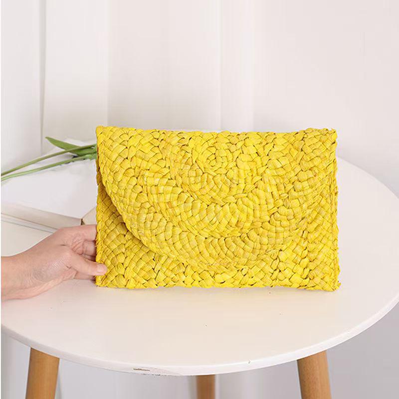 Handmade Women's Straw Corn Husk Clutch & Coin Purse - Casual Woven Beach Bag