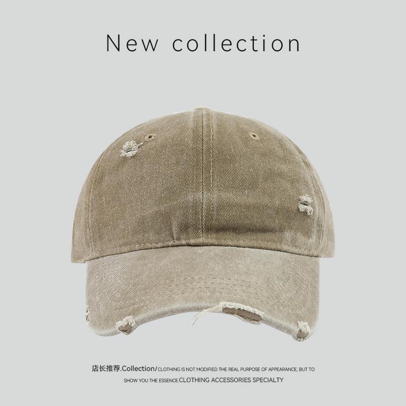 Washed Hole Baseball Cap Fashionable Versatile Retro Solid Color Embroidery Casual Simple Sunshade Cap