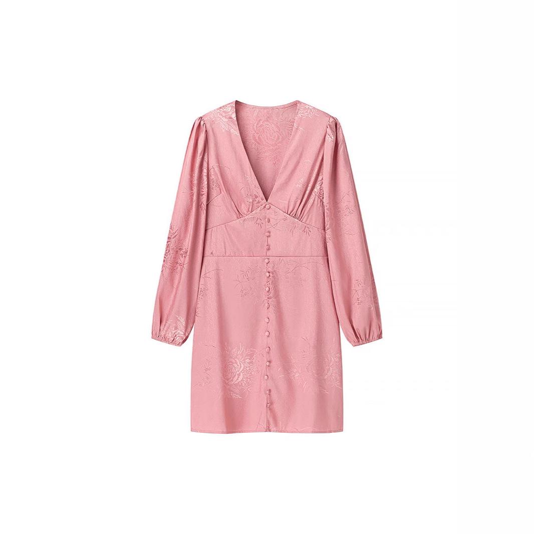 

Retro Jacquard Long Sleeve French-Style National Dress Medium розовый