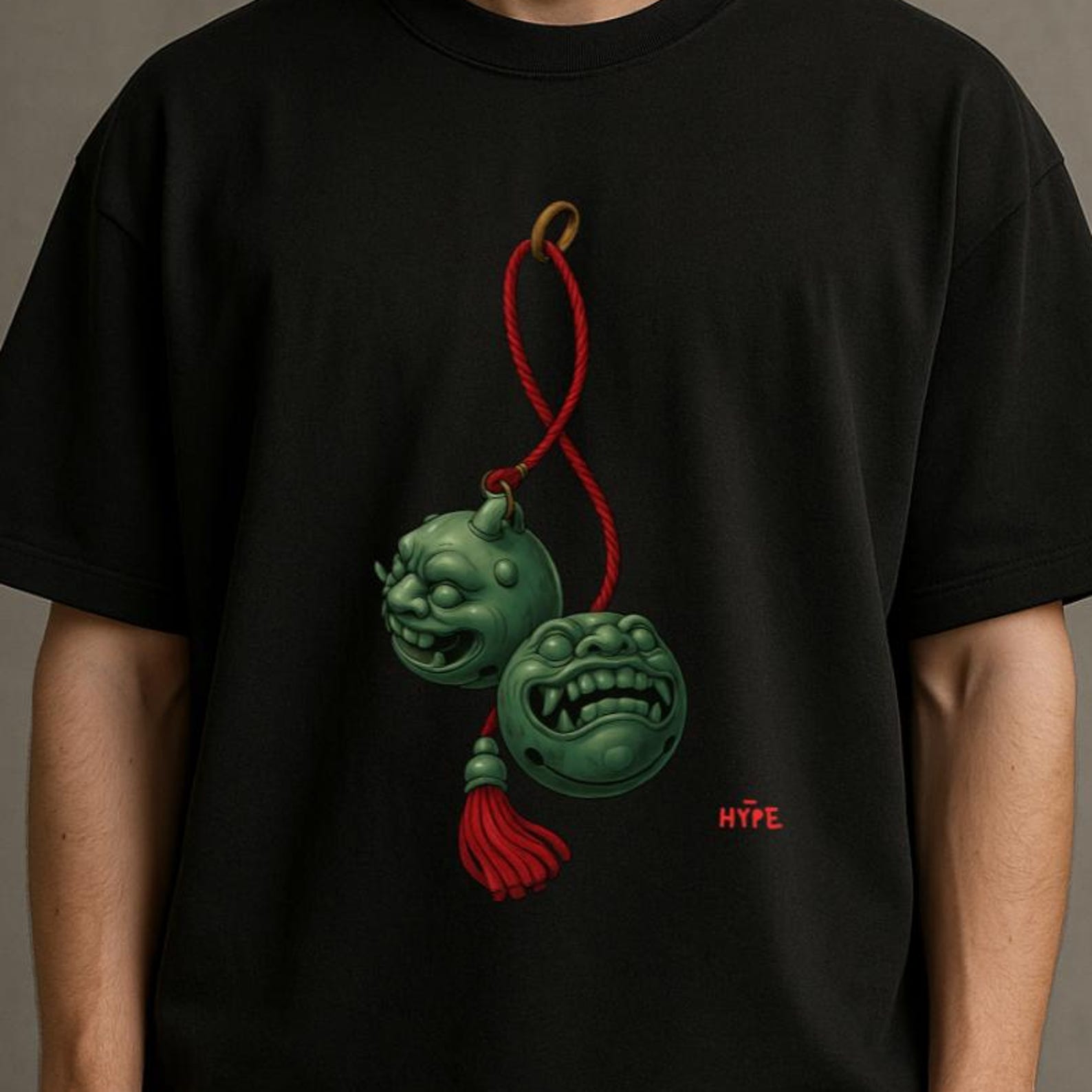 Jade Oni T-Shirt: Japanese Yokai Charm Graphic Tee L