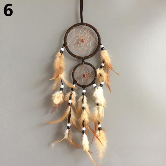 

Двойной круг Ловец снов с перьями, подвесное украшение, украшение для спальни темно-коричневого