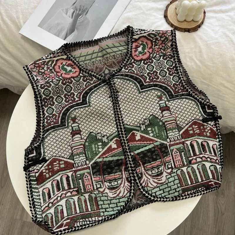 Vest for Women Cotton Sleeveless Tops Printed Vest Oversize Casual Sleeveless Coat Buttons Camisole Vest