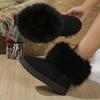 Shoes for Women Winter Women's Boots Black Round Toe Solid Flock Plush Warm Mid Heel Water Proof Casual Snow Boots Women Size