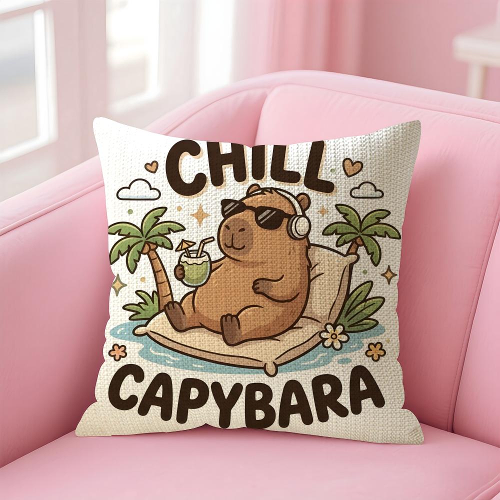 Cute Capybara Cushion Cover Natural Linen Pillow Case DoubleSided Print Decorative Sofa Pillowcase Home Decor Gift