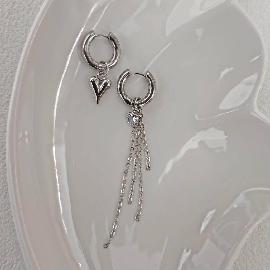 Asymmetrical Love Fringed Chain Earrings, Creative Niche Design a Two-wear Earring