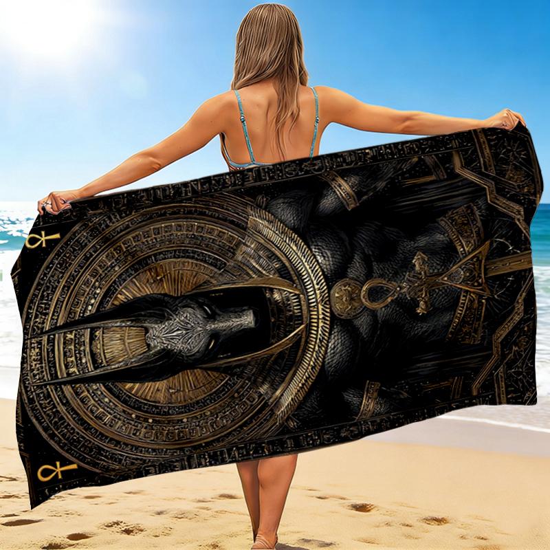 1Pc Anubis Egyptian God Underworld Beach Towel, Quick Dry, Multi-Use for Beach Pool Gym Yoga Home Travel, Christmas, Halloween, Xmas Gift M928707