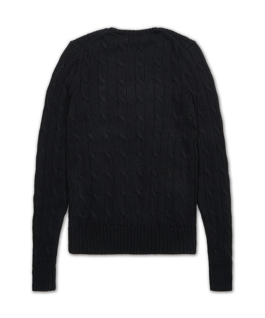 POLO RALPH LAUREN Cable Knit Cotton V-Neck Sweater - Black