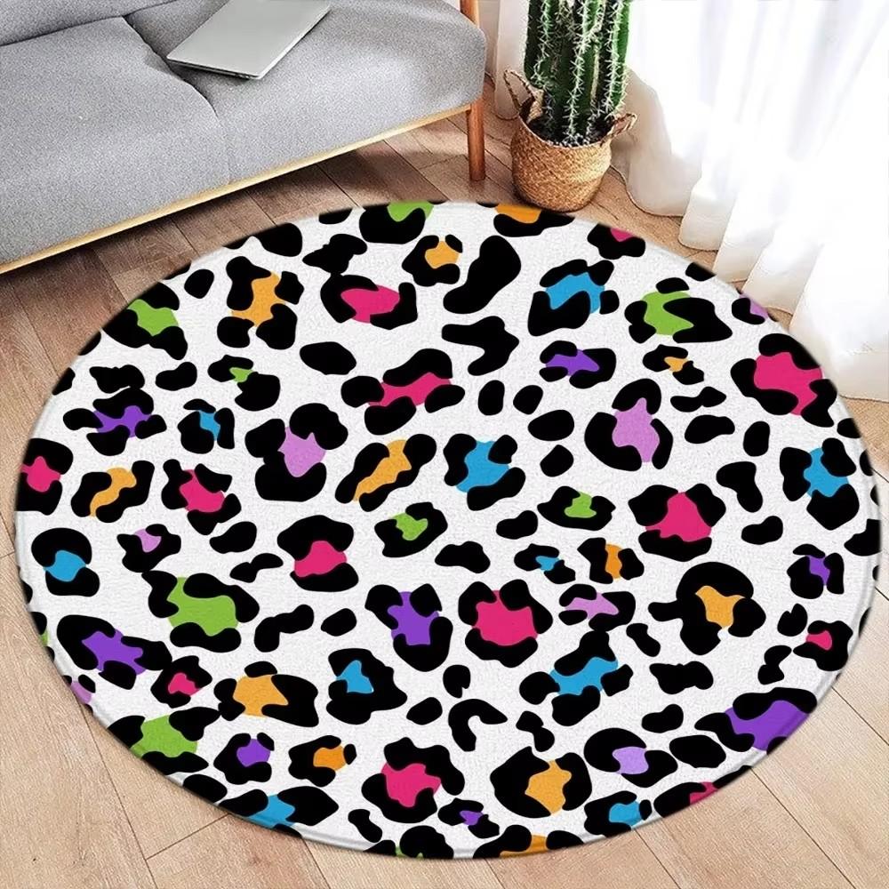 Brown Leopard Print Round Carpet Fashion Animal Fur Pattern Woman Girl Living Room Bedroom Flannel Floor Rugs Home Decorative