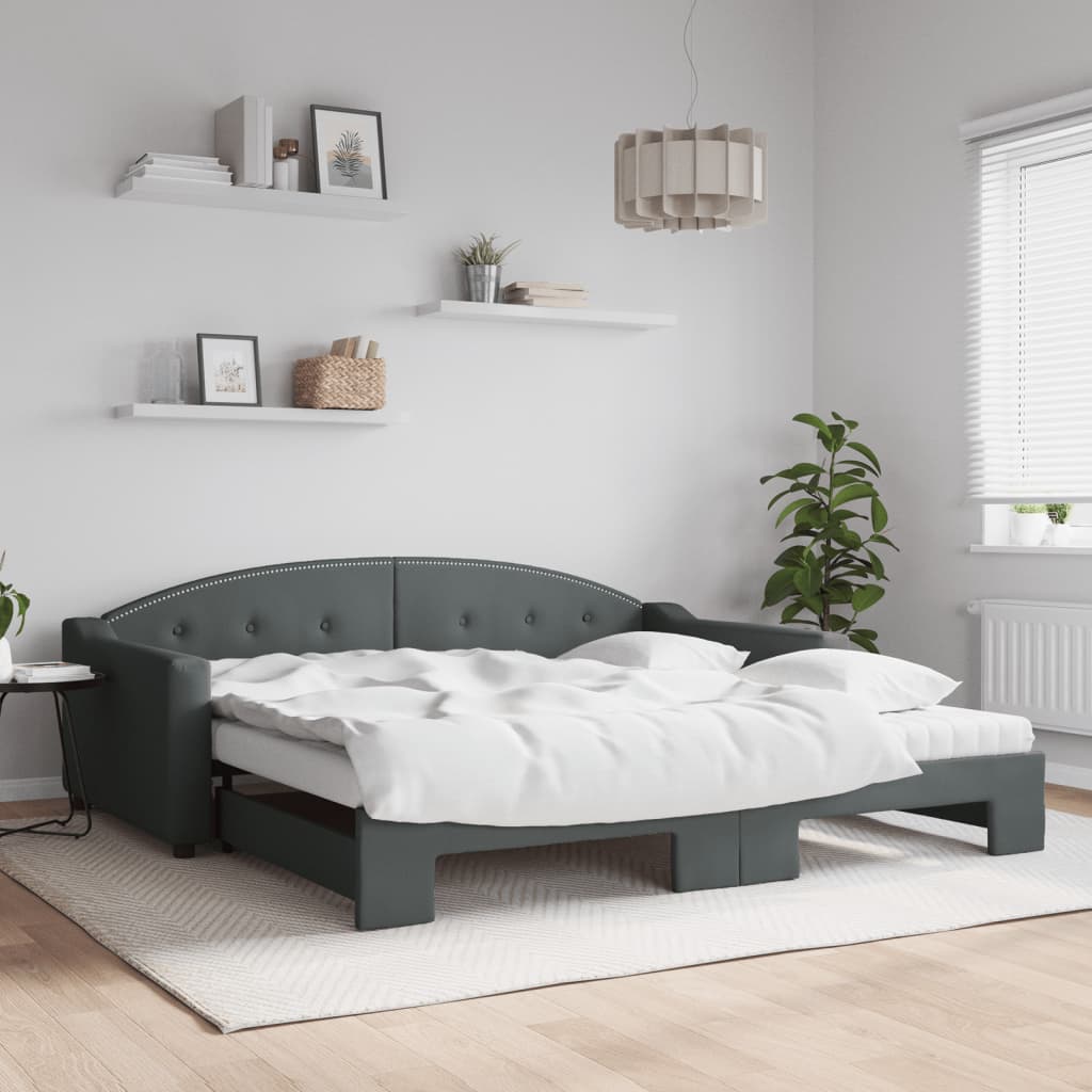 Extendable Daybed with Mattresses Dark Grey 100 X 200 Cm Fabric