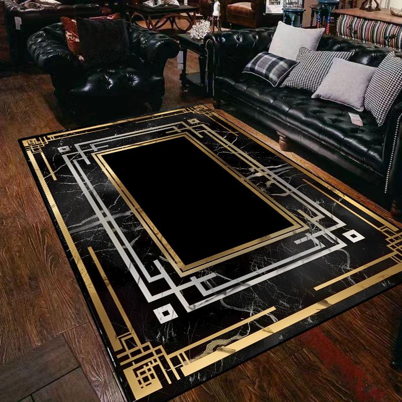 Leichter Luxus Schwarz Gold Teppich Wohnzimmer Marmor Dekoration Sofa Couchtisch Bereichsteppiche Zuhause Schlafzimmer Rutschfest Büro Fußmatten