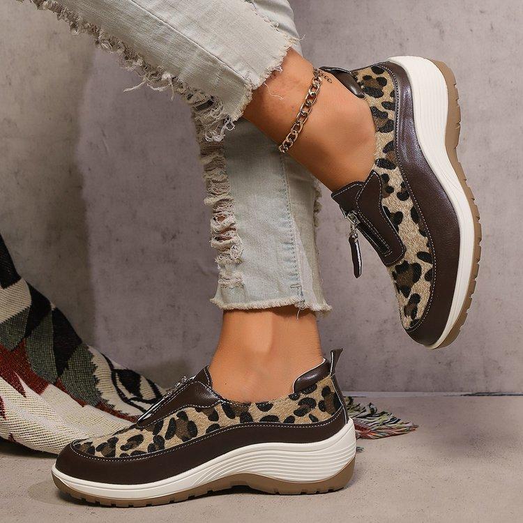 Large Size Color Matching Fashion Single Shoes Running Slope Front Zipper One Pedal Sneakers Women