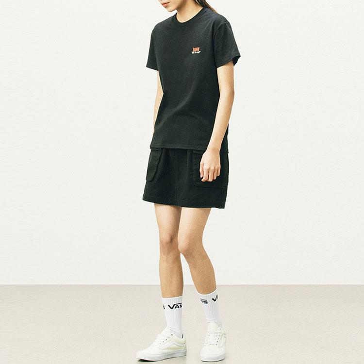 Vans Sports Casual Printed Round Neck Short Sleeve Drop Shoulder T-Shirt Women T-Shirt Black VN0A5F4CBLK