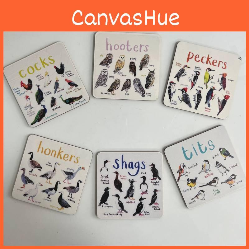 American Style Bird Pun Coasters Set Of 6 Durable Wooden Coasters Unique Home Decor